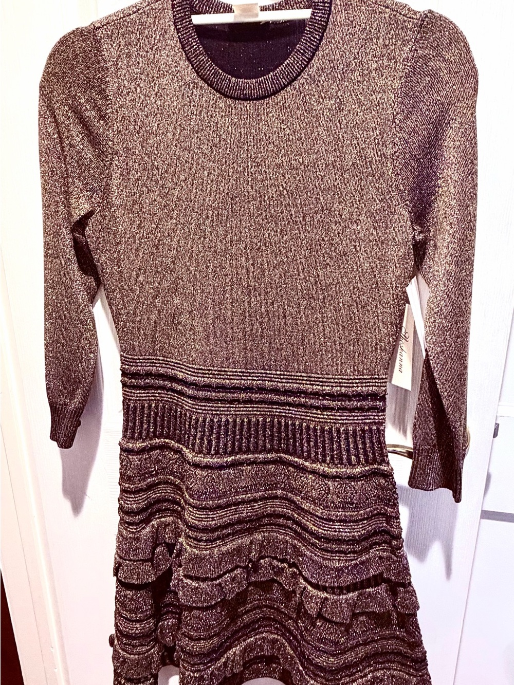 Shoshanna Gold Metallic Black Knit Fit-and-Flare Dress